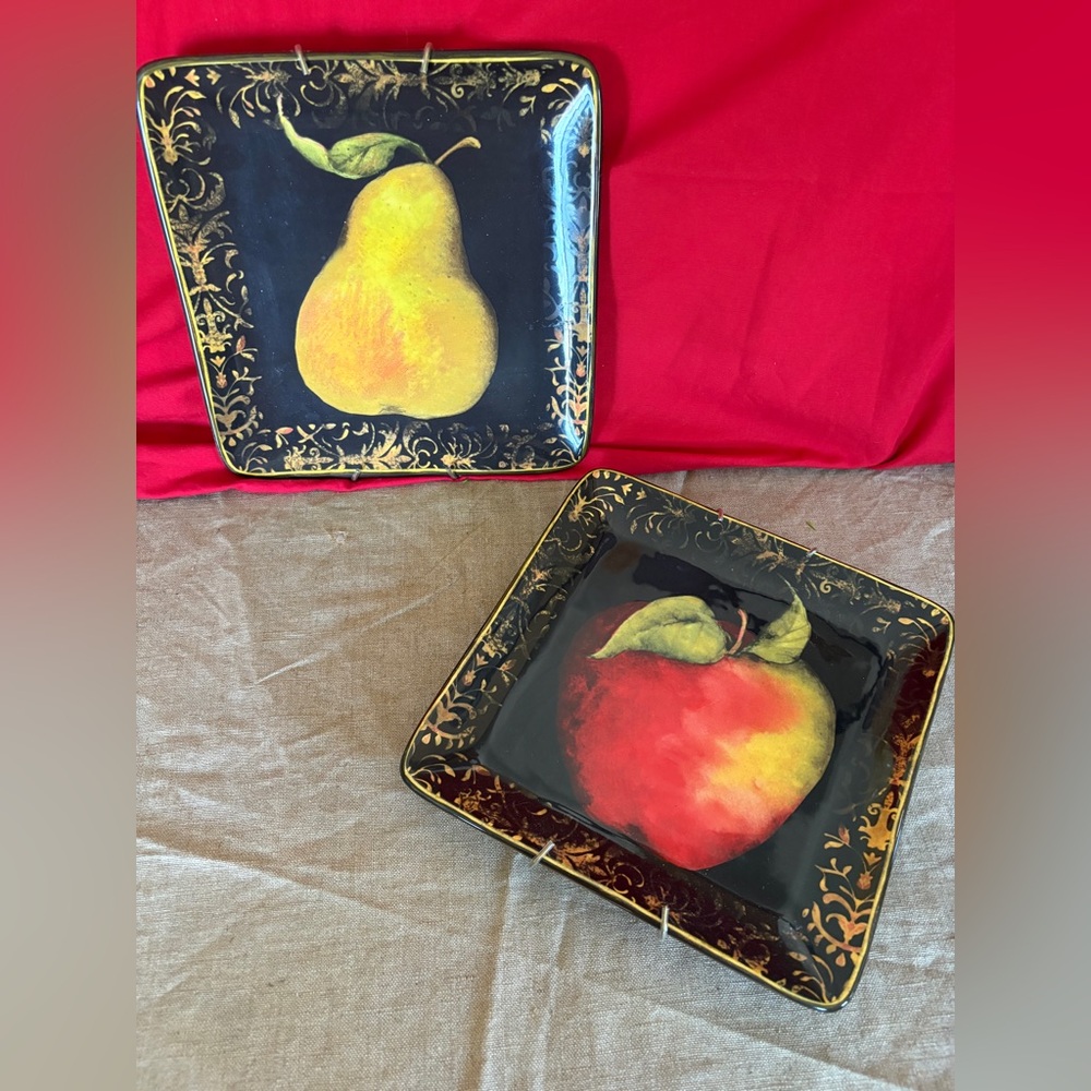 2 Fruit Filigree Dessert Plates  8.5 x 8.5